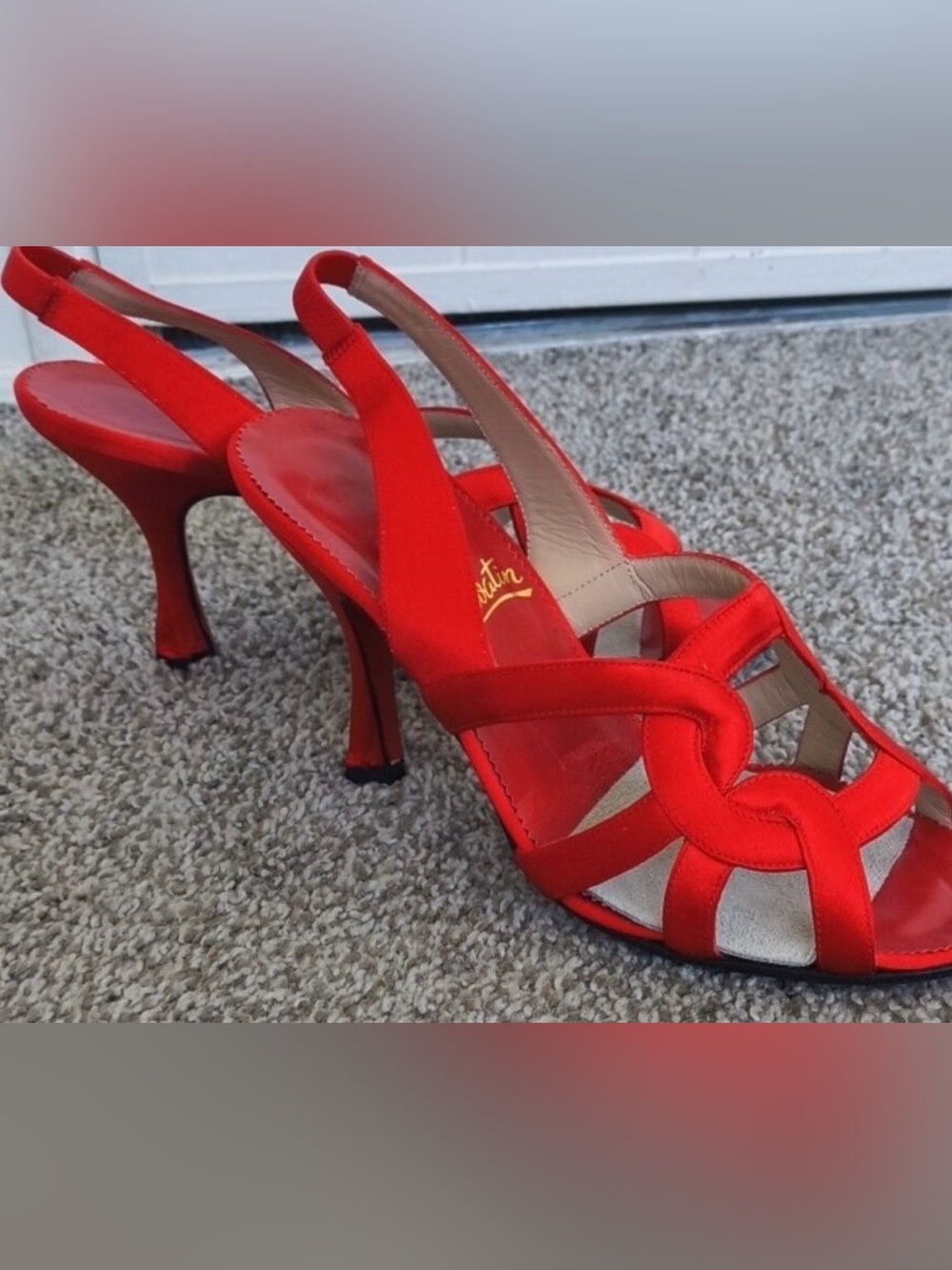 Christian Louboutin RED Satin Wavy Slingback Heels - Picture 7 of 7